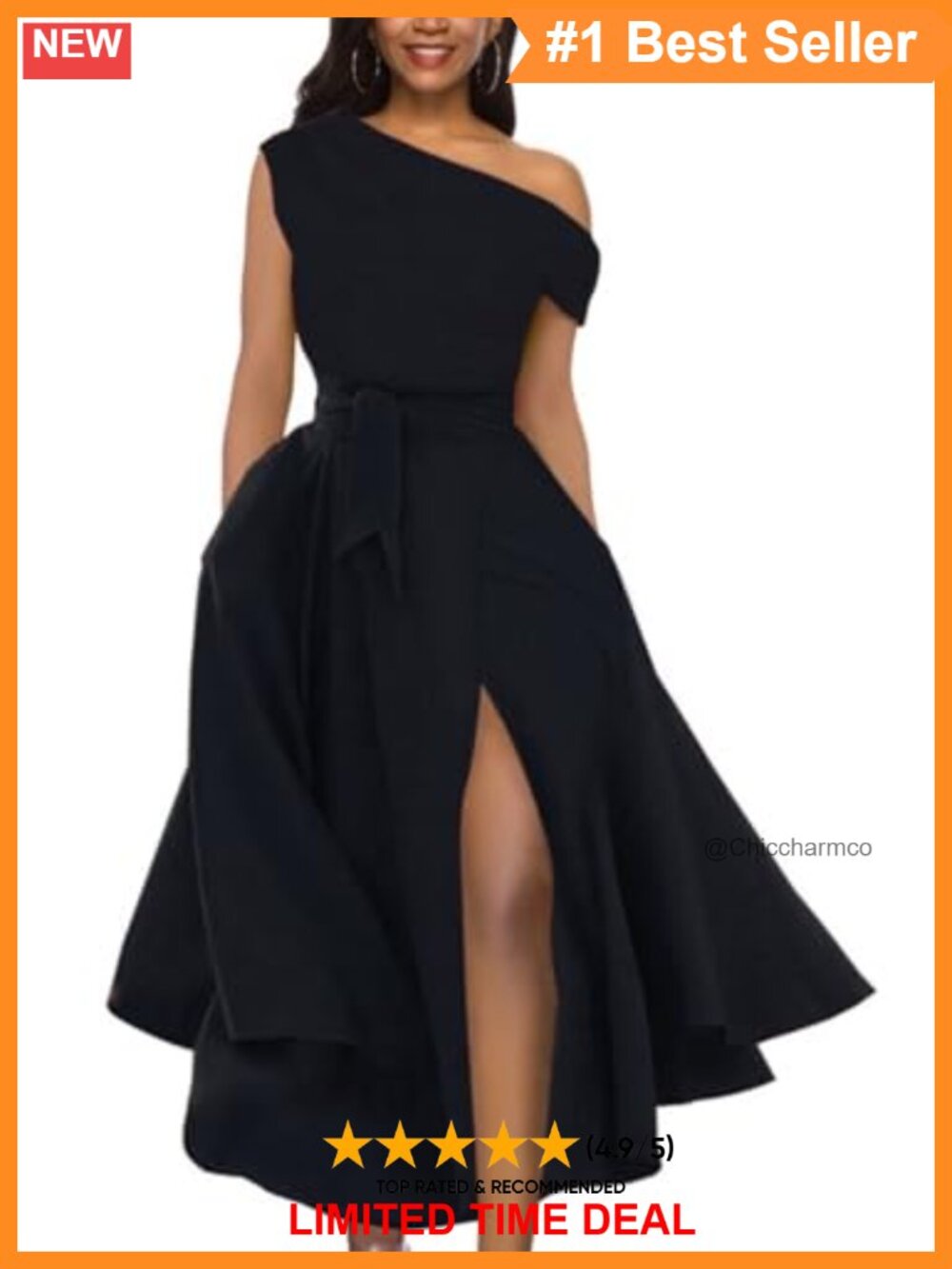 Off Shoulder Sleeveless Belted Cocktail Swing Dress Side Slit Pockets